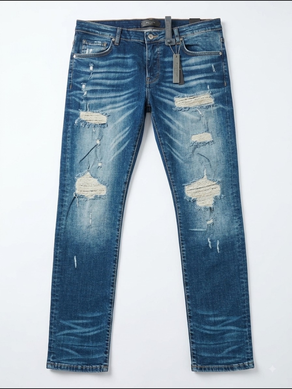 AMIRI Distressed Denim Slim Jeans in Blue